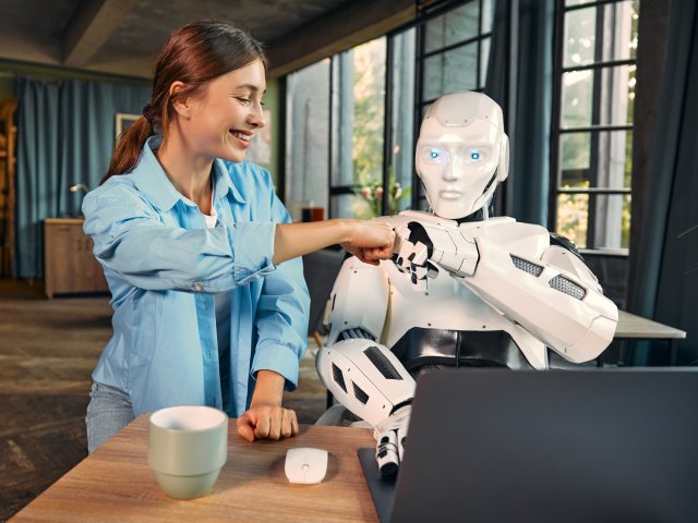 robot-and-woman-working-on-laptop-in-office-2023-11-27-05-32-05-utc robot-and-woman-working-on-laptop-in-office-2023-11-27-05-32-05-utc